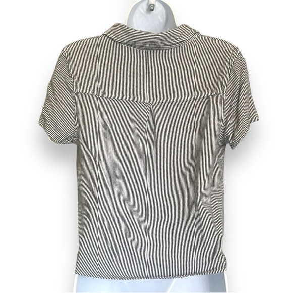 Aeropostale Tie-Front Button-Up Shirt - Blue & White Pinstripe Short SleeveTop - Picture 8 of 8